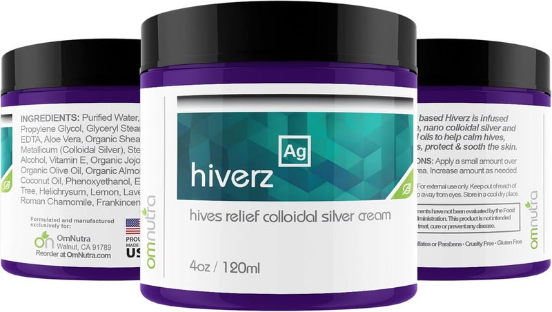 OmNutra Hiverz Hives Relief Cream - 4OZ Anti Itch Cream Extra Strength Colloidal Silver Hives Treatment Cream for Itchy Skin Relief Antihistamine Hydrocortisone Free Itch Relief for Humans Urticaria - Image 4